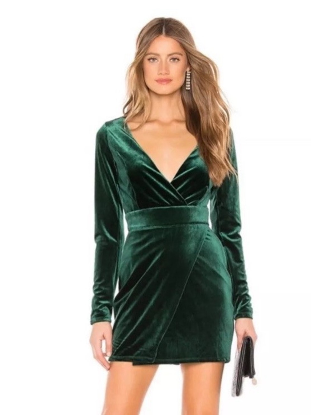 Superdown Revolve Crista Wrap Velvet Mini Dress In Emerald Green Sz XS Holiday